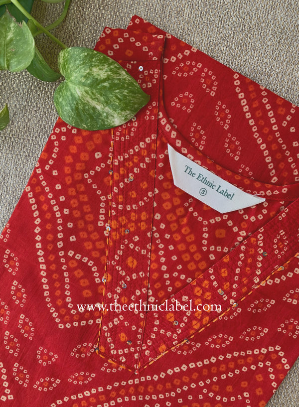 "Sharvari" Bandhani Printed Red Cotton kurta