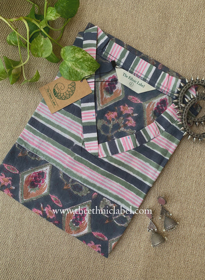 "Badal" Hand Block Printed Grey Cotton kurta