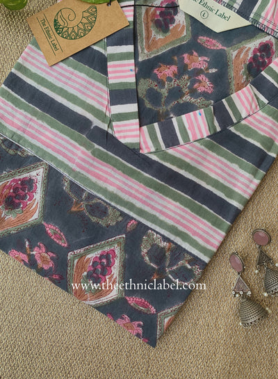 "Badal" Hand Block Printed Grey Cotton kurta