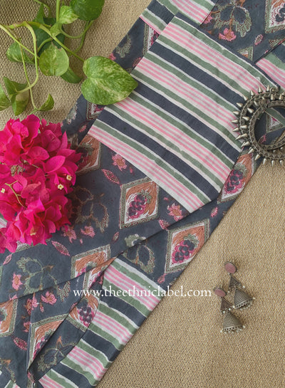 "Badal" Hand Block Printed Grey Cotton kurta