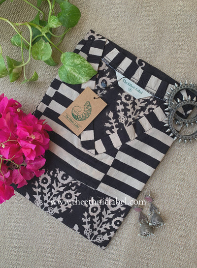 "Antra" Hand Block Printed Black Cotton kurta