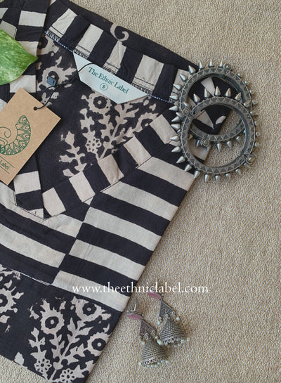 "Antra" Hand Block Printed Black Cotton kurta