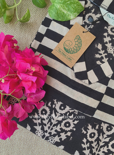 "Antra" Hand Block Printed Black Cotton kurta