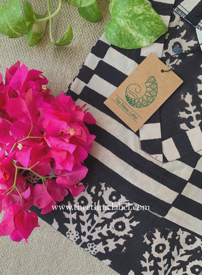 "Antra" Hand Block Printed Black Cotton kurta