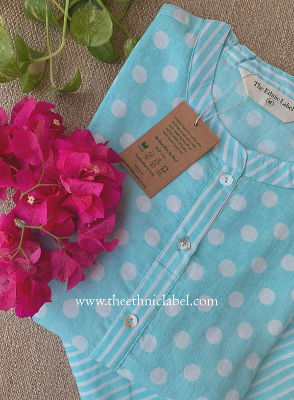Elara Blue Polka Cotton Co-ord Set(2pc)