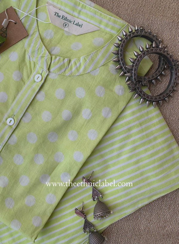 Elara Green Polka Cotton Co-ord Set(2pc)