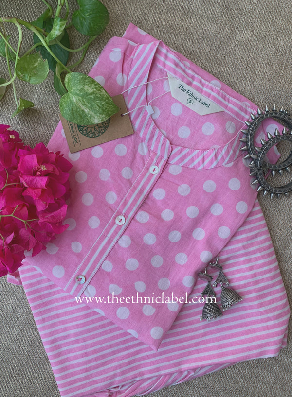 Elara Pink Polka Cotton Co-ord Set(2pc)