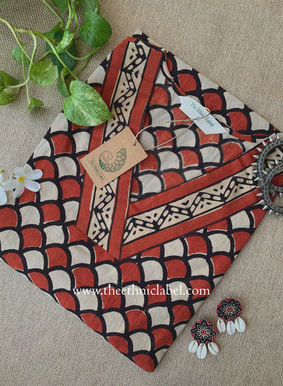 "Aabha" Hand Block Printed Bagru Maroon Cotton kurta