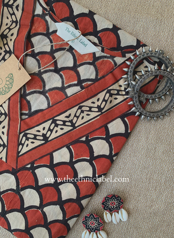 "Aabha" Hand Block Printed Bagru Maroon Cotton kurta