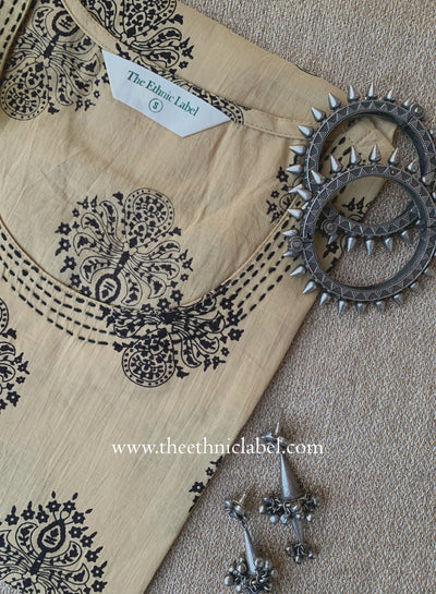 "Tamira" Embroidered Beige Cotton kurta