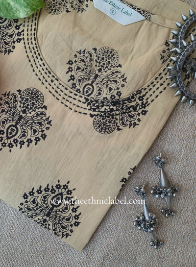 "Tamira" Embroidered Beige Cotton kurta