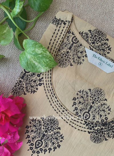 "Tamira" Embroidered Beige Cotton kurta