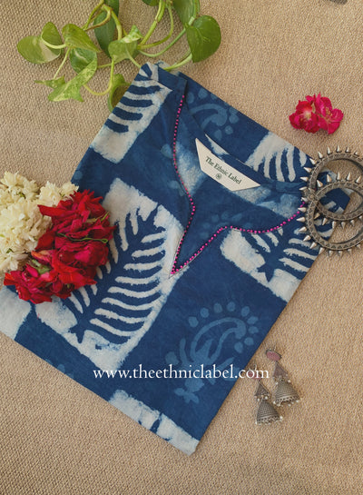 "Aarna" Hand Block Printed Bagru Indigo Cotton kurta