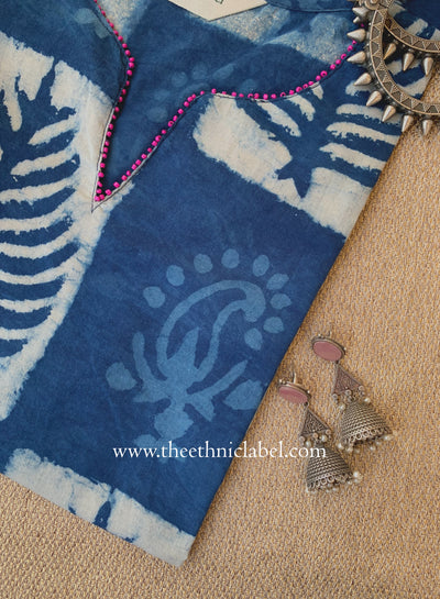 "Aarna" Hand Block Printed Bagru Indigo Cotton kurta