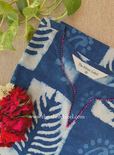 "Aarna" Hand Block Printed Bagru Indigo Cotton kurta