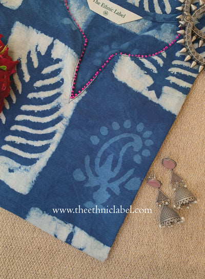 "Aarna" Hand Block Printed Bagru Indigo Cotton kurta