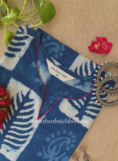 "Aarna" Hand Block Printed Bagru Indigo Cotton kurta