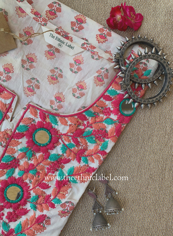 "Swarupa" Embroidered Cream Cotton kurta- Big Size