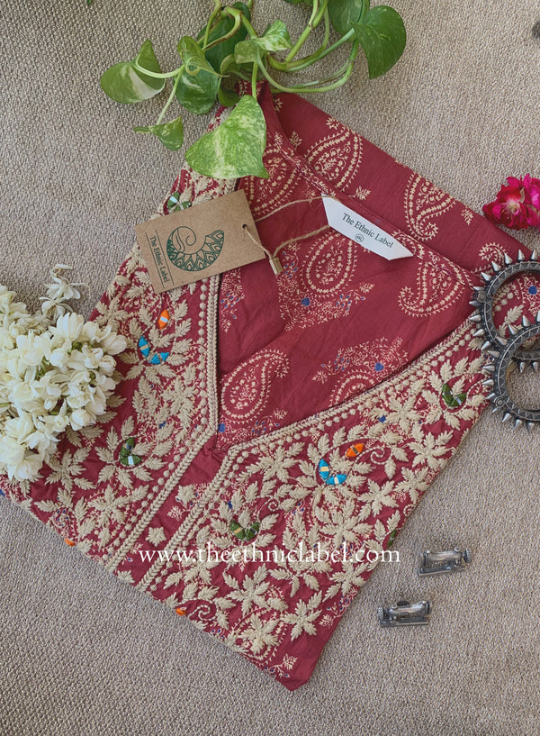 "Arjahi" Embroidered Mauve Cotton kurta- Big Size