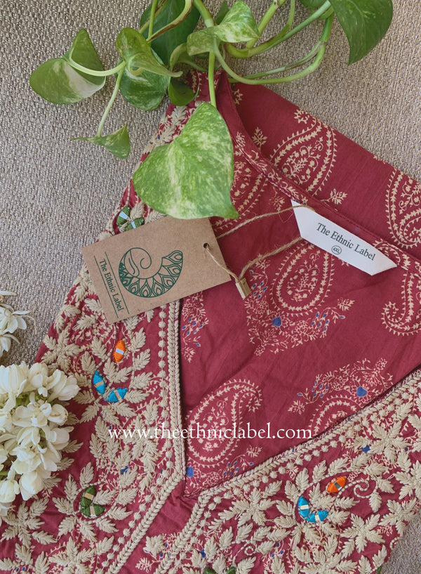 "Arjahi" Embroidered Mauve Cotton kurta- Big Size