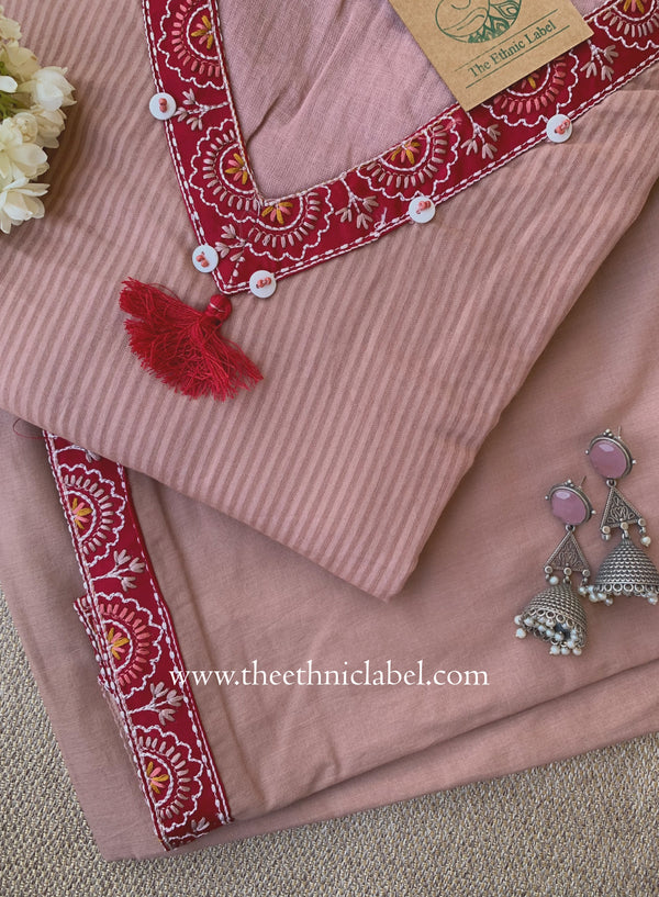 "Nazaara" Brown Embroidered Cotton Kurta Set (2pc)