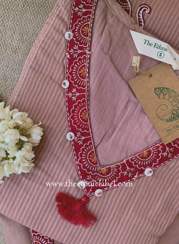 "Nazaara" Brown Embroidered Cotton Kurta Set (2pc)