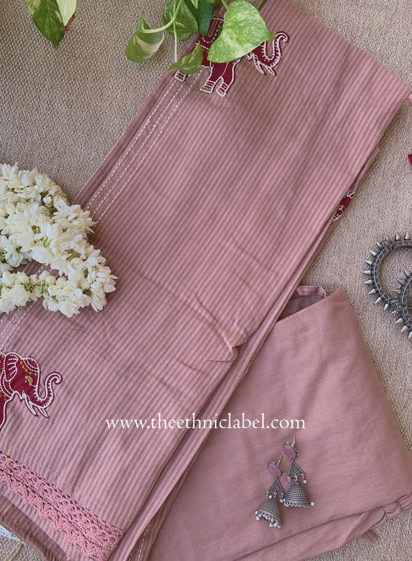 "Nazaara" Brown Embroidered Cotton Kurta Set (2pc)