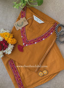 "Nazaara" Mustard Embroidered Cotton Kurta Set (2pc)