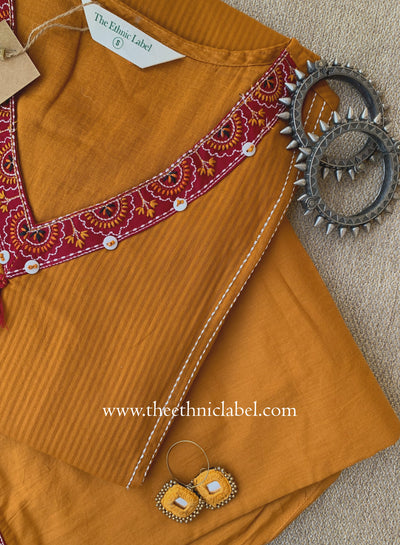 "Nazaara" Mustard Embroidered Cotton Kurta Set (2pc)