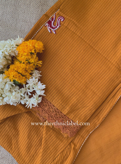 "Nazaara" Mustard Embroidered Cotton Kurta Set (2pc)