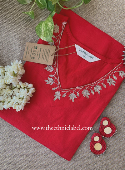 "Sufi" Embroidered Red Cotton kurta