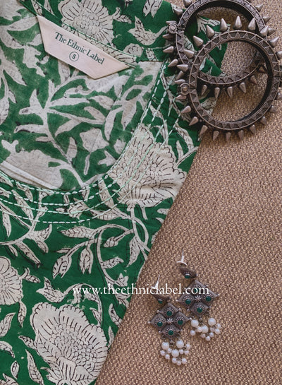 "Panna" Hand Block Printed Bagru Green Cotton kurta