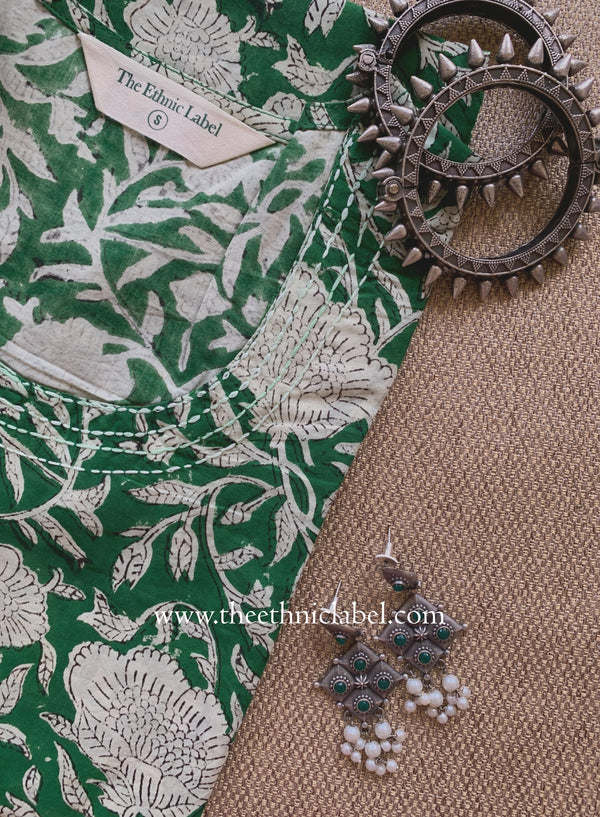 "Panna" Hand Block Printed Bagru Green Cotton kurta