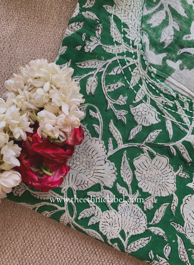 "Panna" Hand Block Printed Bagru Green Cotton kurta