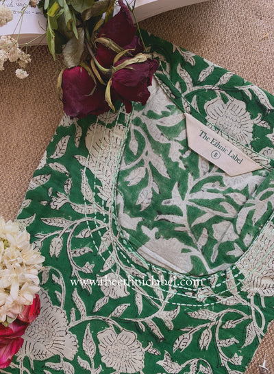 "Panna" Hand Block Printed Bagru Green Cotton kurta