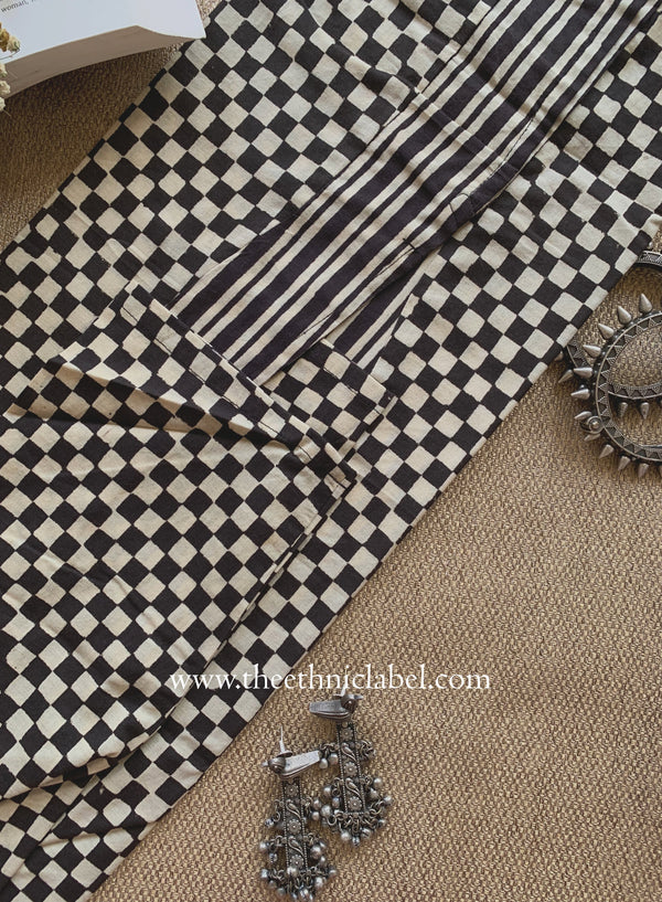"Noir" Hand Block Printed Bagru Black Cotton kurta