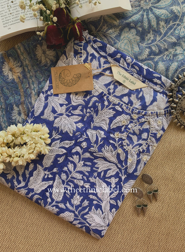 "Kimaya" Hand Block Printed Cotton kurta with kota doria dupatta (2pc)