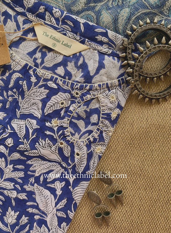 "Kimaya" Hand Block Printed Cotton kurta with kota doria dupatta (2pc)