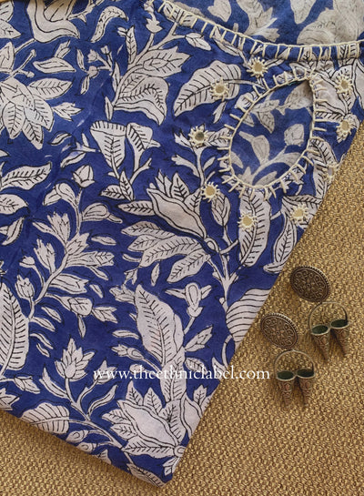 "Kimaya" Hand Block Printed Cotton kurta with kota doria dupatta (2pc)