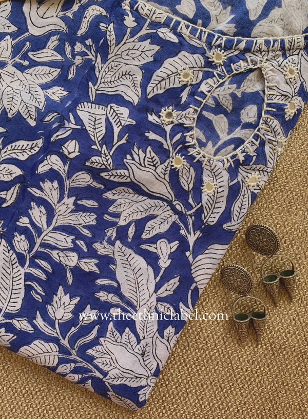 "Kimaya" Hand Block Printed Cotton kurta with kota doria dupatta (2pc)