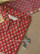 Shovika Hand Work Red Cotton Kurta with kota doria dupatta (2pc)