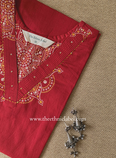 "Sutika" Printed Red Cotton kurta