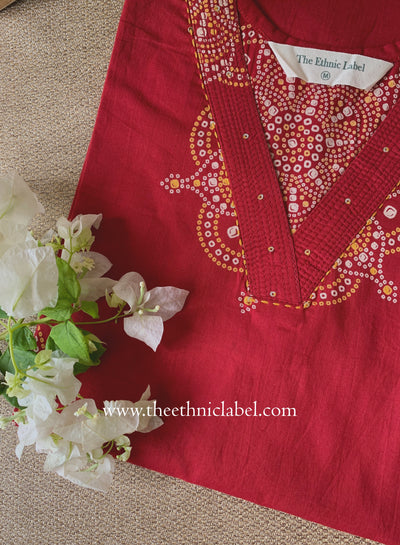 "Sutika" Printed Red Cotton kurta