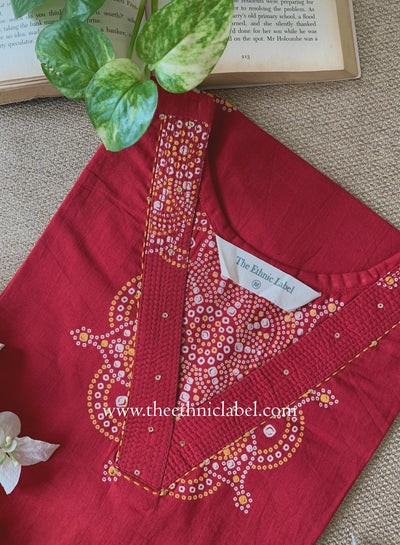"Sutika" Printed Red Cotton kurta