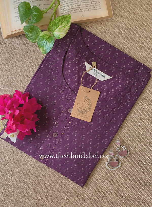 "Kshama" Printed Purple Cotton kurta