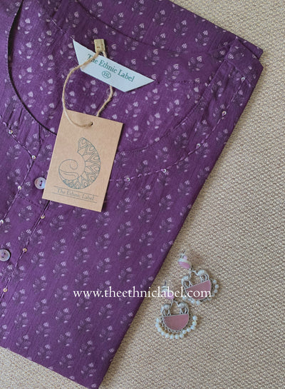 "Kshama" Printed Purple Cotton kurta