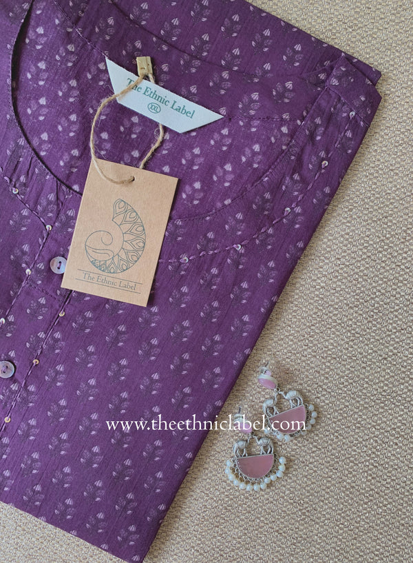 "Kshama" Printed Purple Cotton kurta