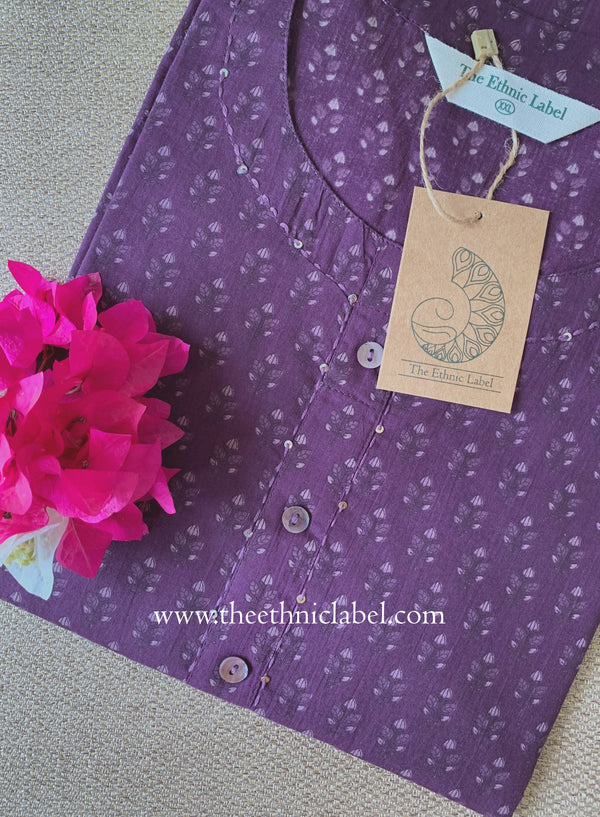 "Kshama" Printed Purple Cotton kurta