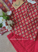 "Nivika" Hand Work Red Cotton Kurta Set with kota doria dupatta (3pc)