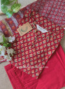 "Nivika" Hand Work Red Cotton Kurta Set with kota doria dupatta (3pc)